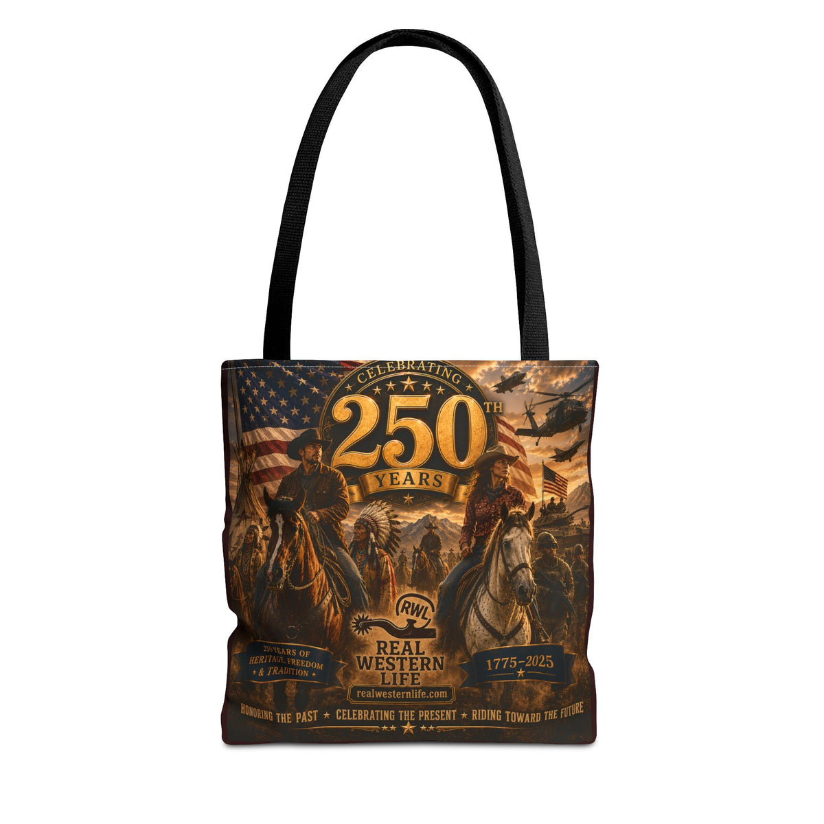 250 Years Western Heritage Tote Bag – Patriotic Cowboy All-Over Print