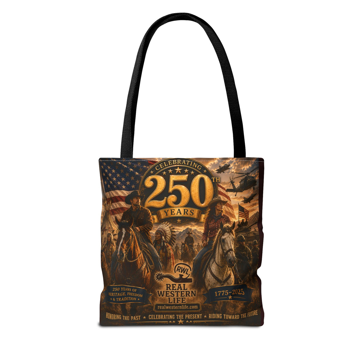 250 Years Western Heritage Tote Bag – Patriotic Cowboy All-Over Print