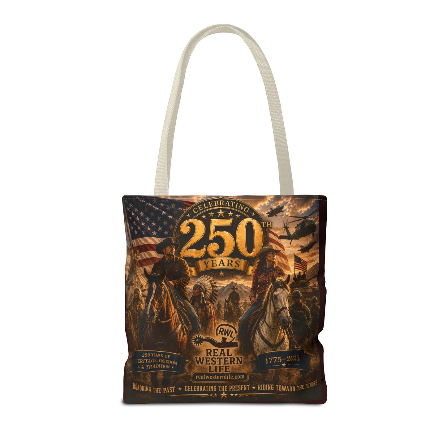250 Years Western Heritage Tote Bag – Patriotic Cowboy All-Over Print