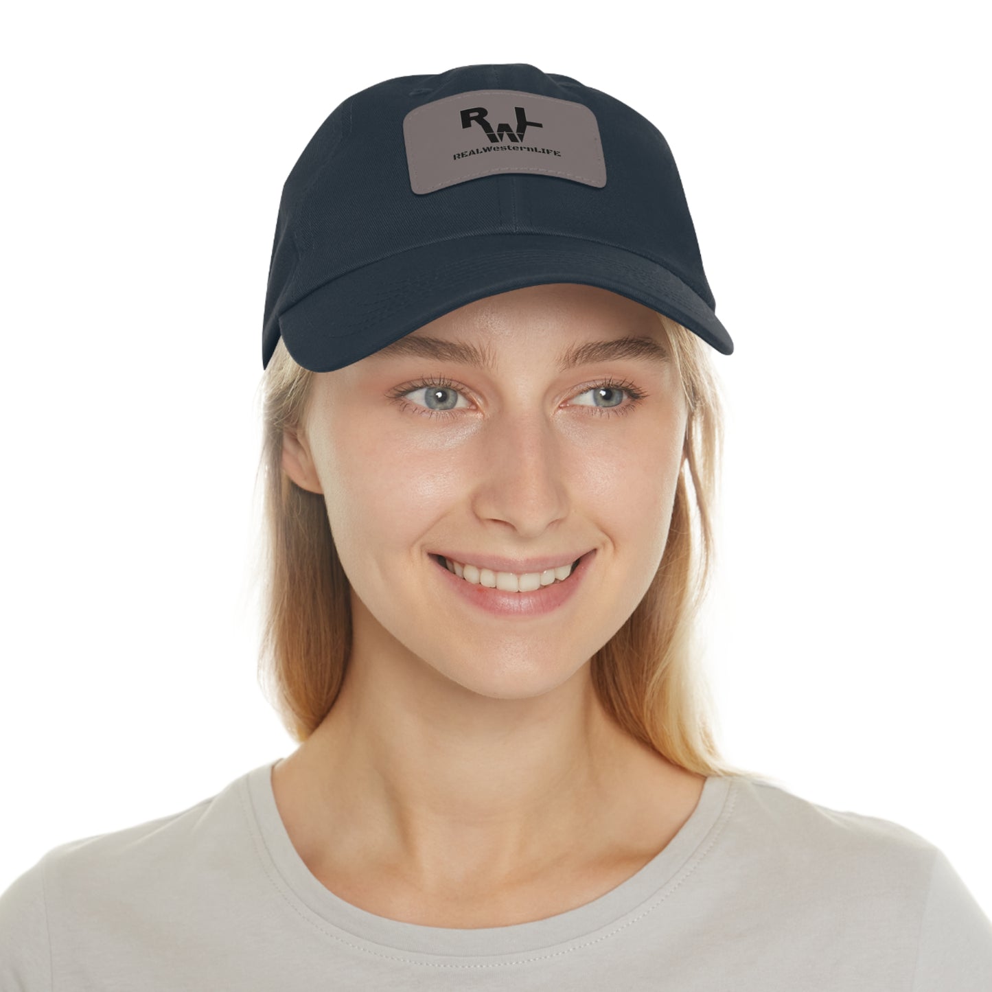 Leather Patch Dad Hat — RW RealWaterLife Logo Adjustable Baseball Cap