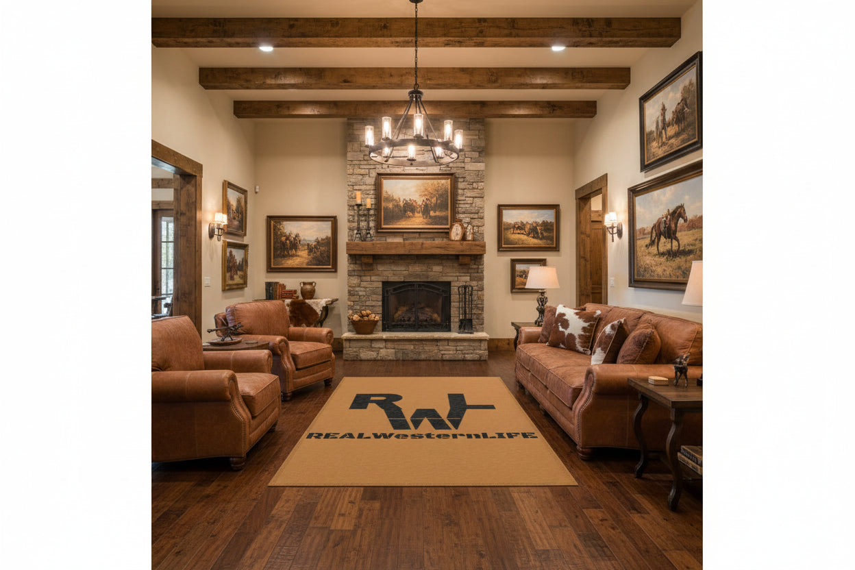 Real Western Life (RWL) Black Brand-  Home Decor Area Rug - Customize with your own Brand/Ranch name or leave it RWL Branding
