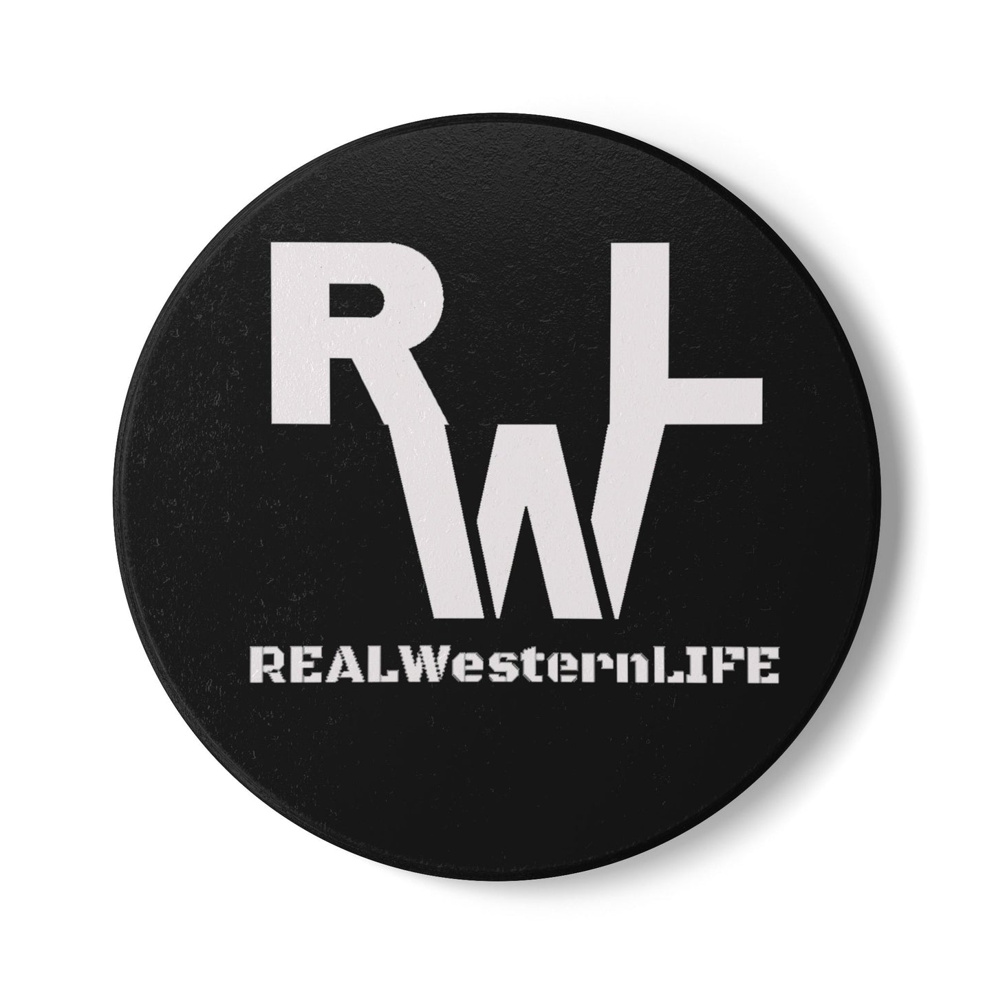 Real Western Life (RWL) - Ceramic Coaster —  Drink Coaster (Black & White) - Customize with your own Brand/Ranch name or leave it RWL Branding