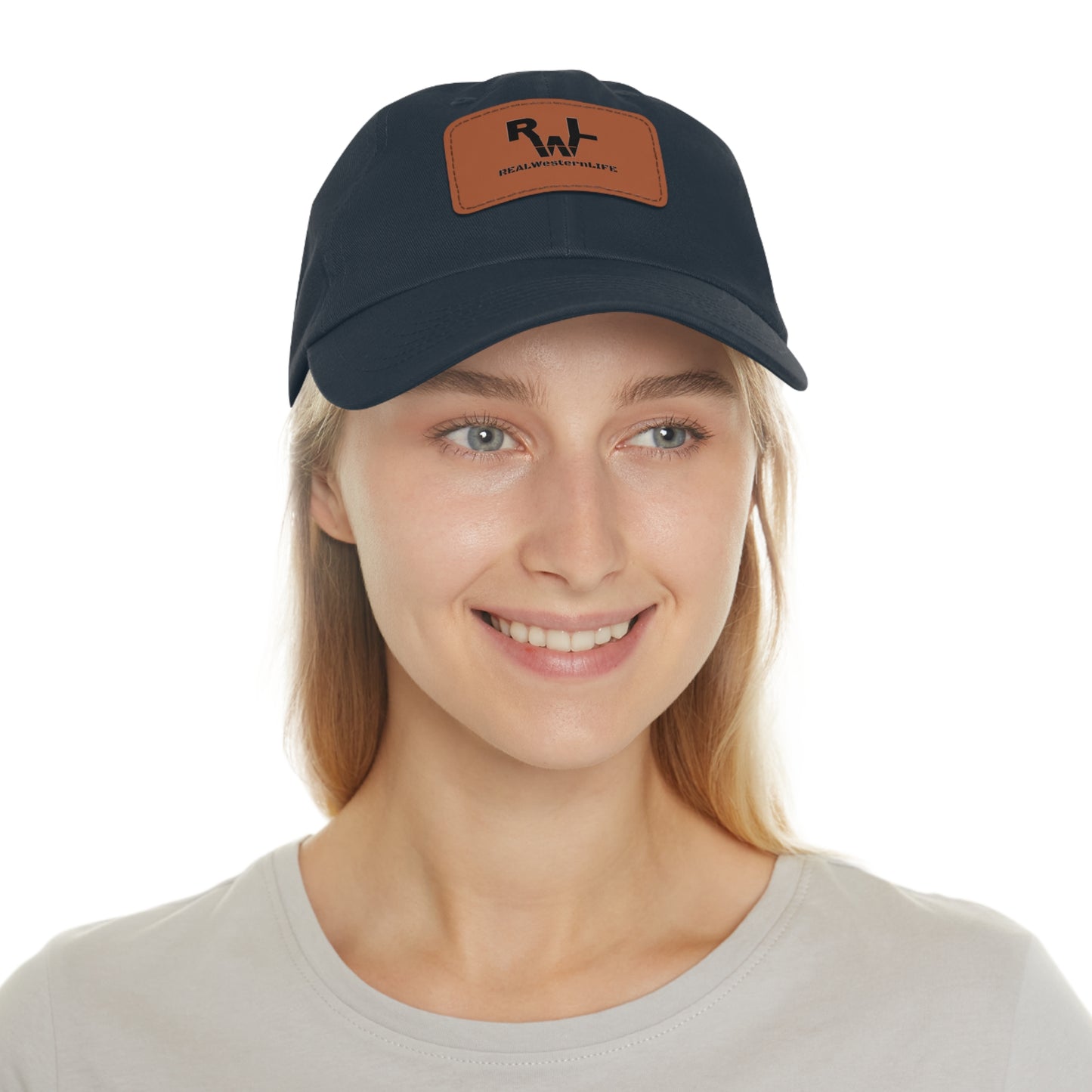 Leather Patch Dad Hat — RW RealWaterLife Logo Adjustable Baseball Cap