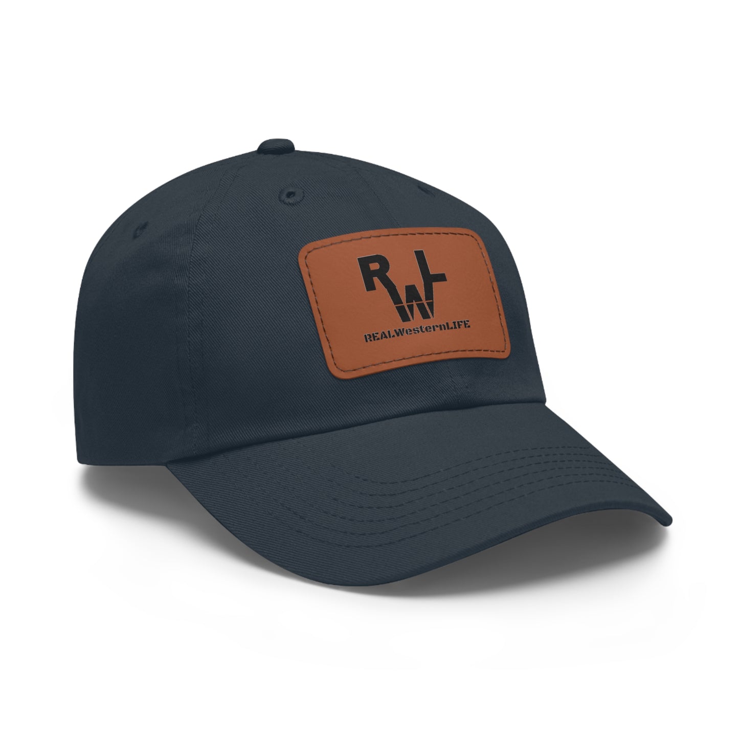 Leather Patch Dad Hat — RW RealWaterLife Logo Adjustable Baseball Cap