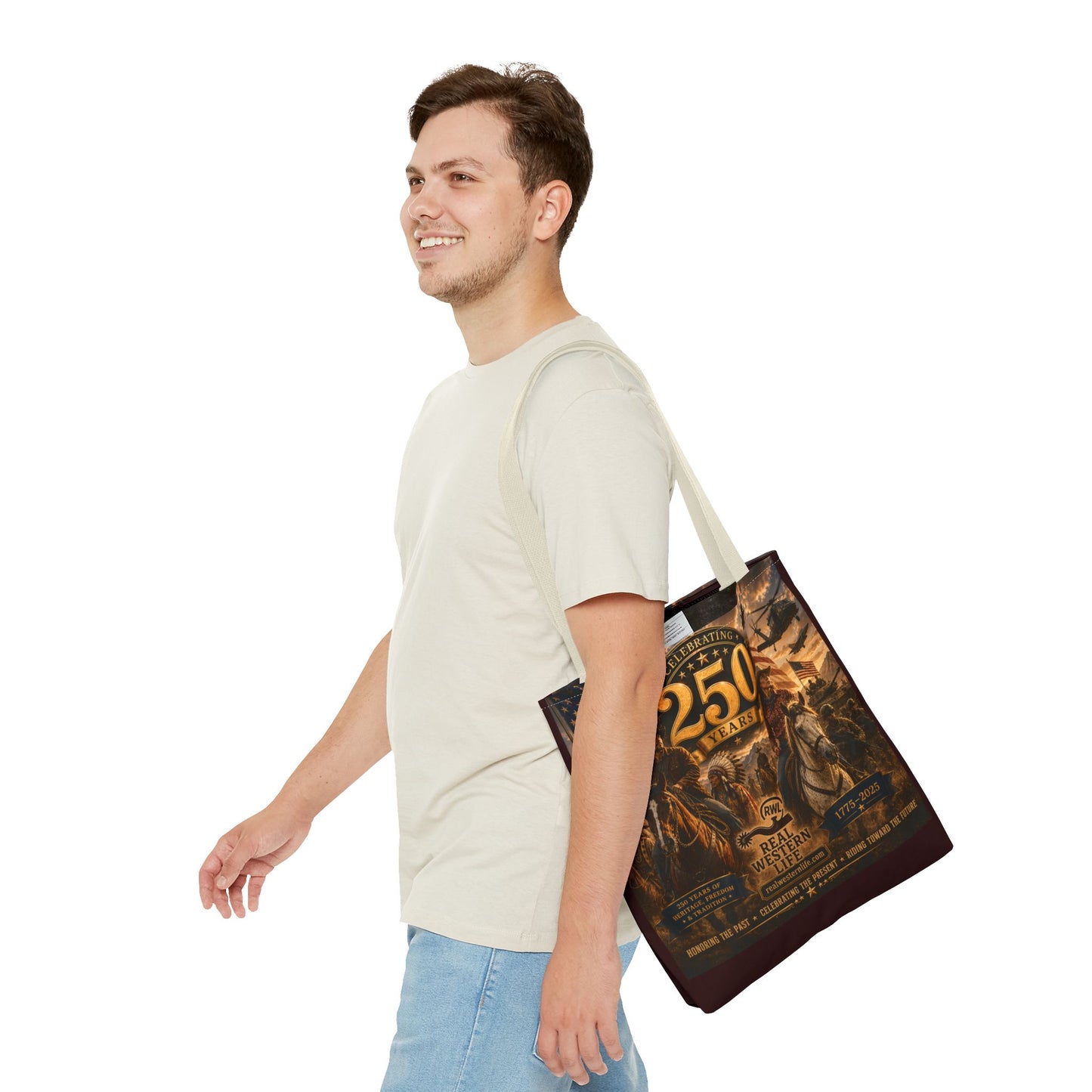 250 Years Western Heritage Tote Bag – Patriotic Cowboy All-Over Print