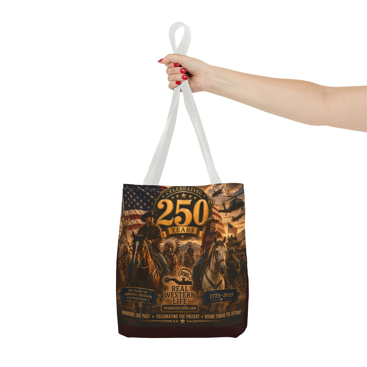 250 Years Western Heritage Tote Bag – Patriotic Cowboy All-Over Print