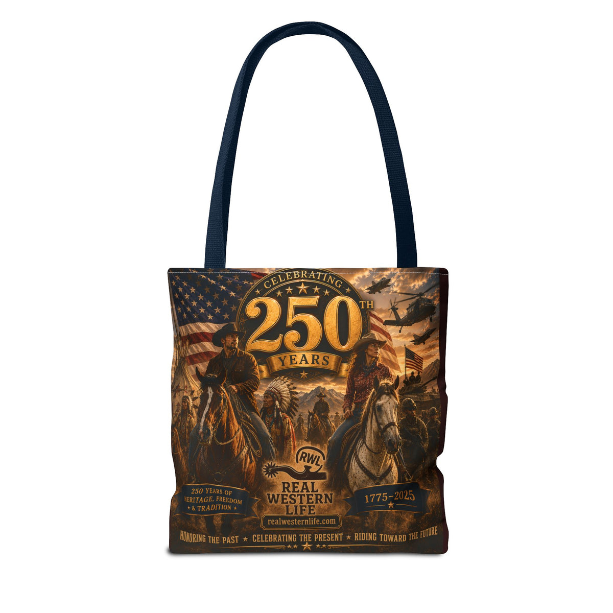 250 Years Western Heritage Tote Bag – Patriotic Cowboy All-Over Print