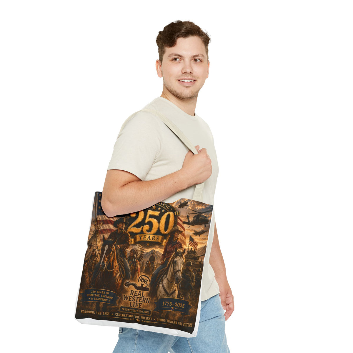 250 Years Western Heritage Tote Bag – Patriotic Cowboy All-Over Print