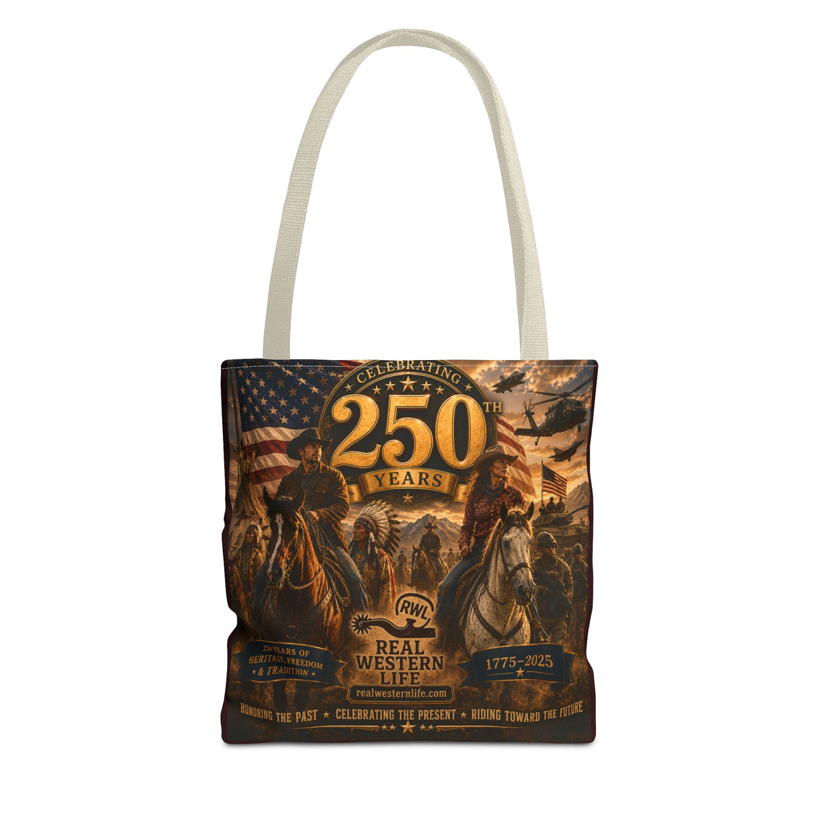 250 Years Western Heritage Tote Bag – Patriotic Cowboy All-Over Print