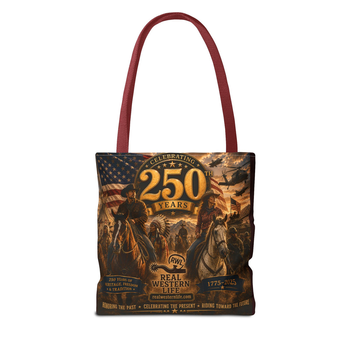 250 Years Western Heritage Tote Bag – Patriotic Cowboy All-Over Print