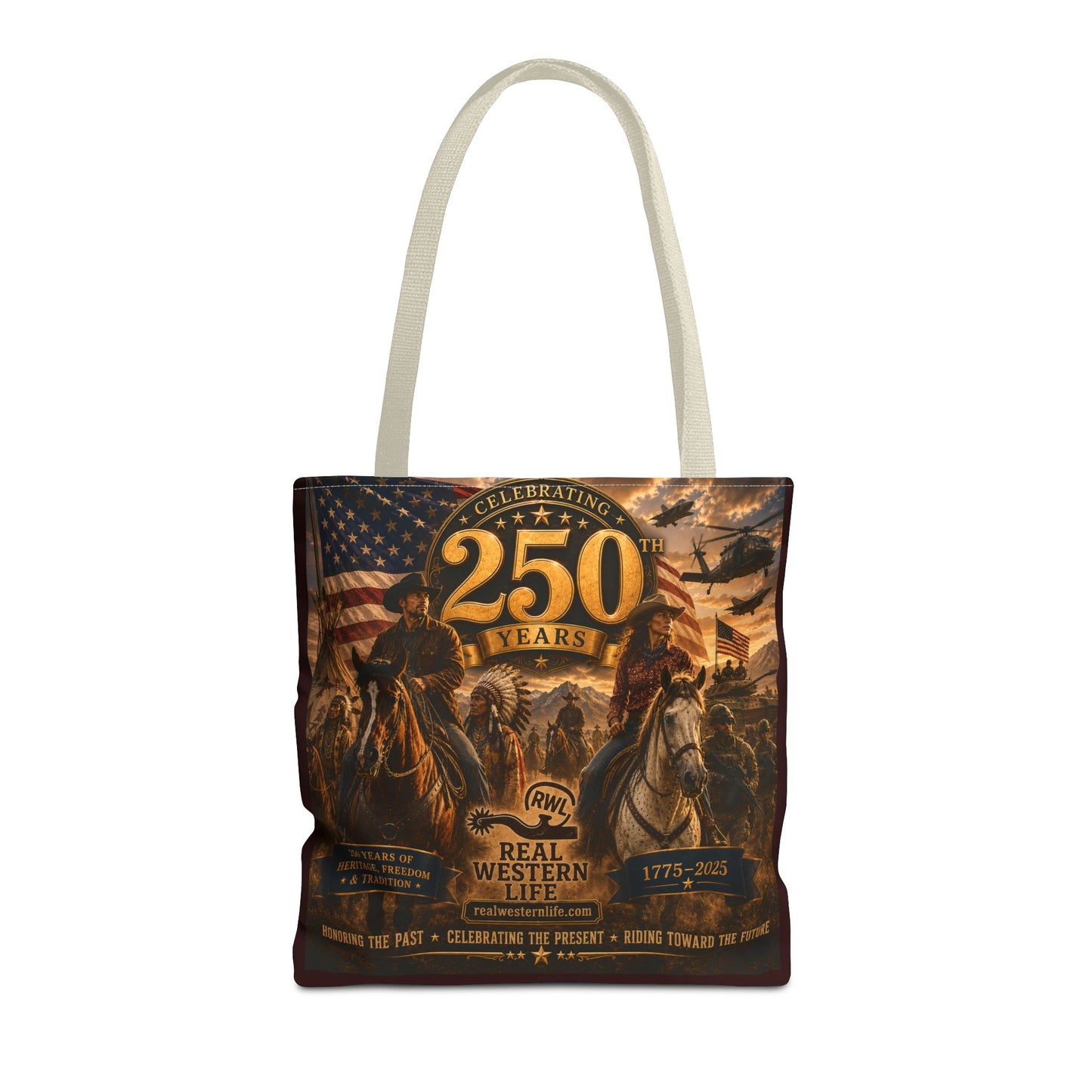 250 Years Western Heritage Tote Bag – Patriotic Cowboy All-Over Print