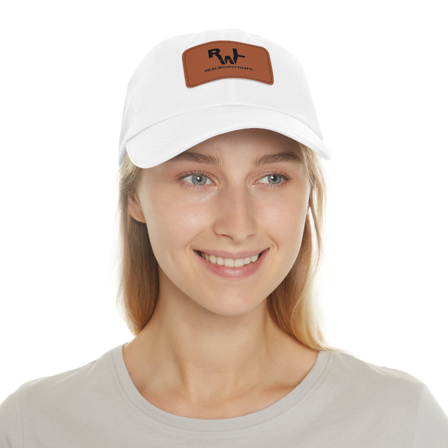 Leather Patch Dad Hat — RW RealWaterLife Logo Adjustable Baseball Cap