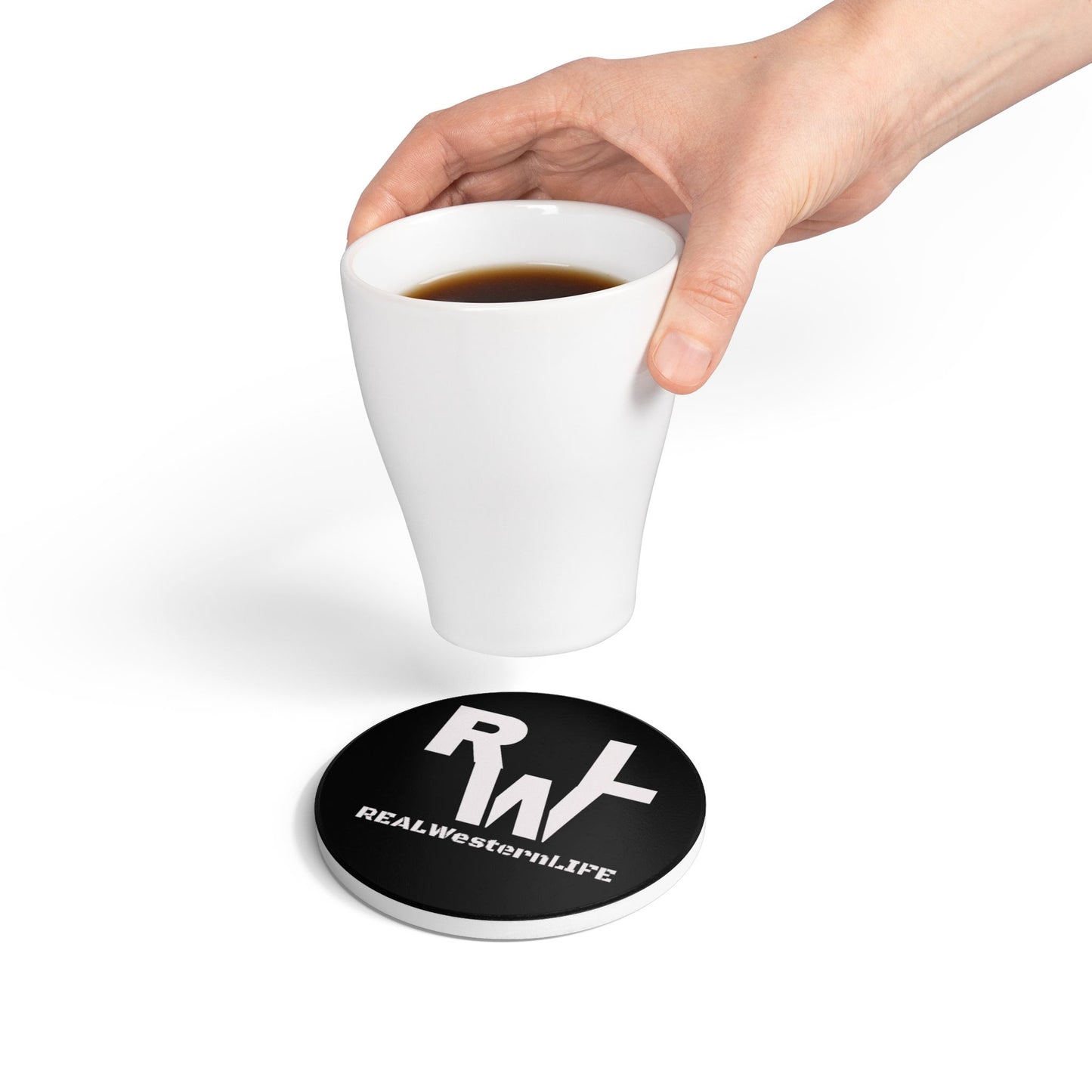 Real Western Life (RWL) - Ceramic Coaster —  Drink Coaster (Black & White) - Customize with your own Brand/Ranch name or leave it RWL Branding