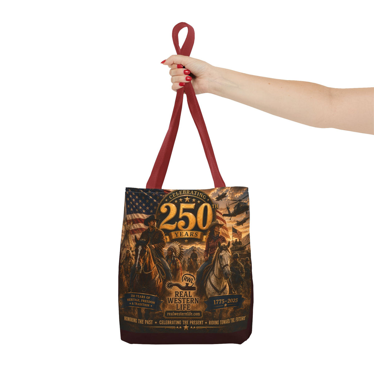 250 Years Western Heritage Tote Bag – Patriotic Cowboy All-Over Print