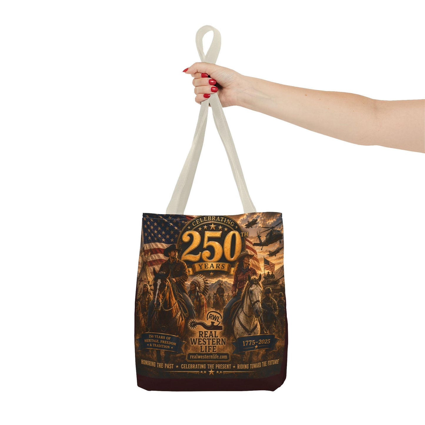 250 Years Western Heritage Tote Bag – Patriotic Cowboy All-Over Print