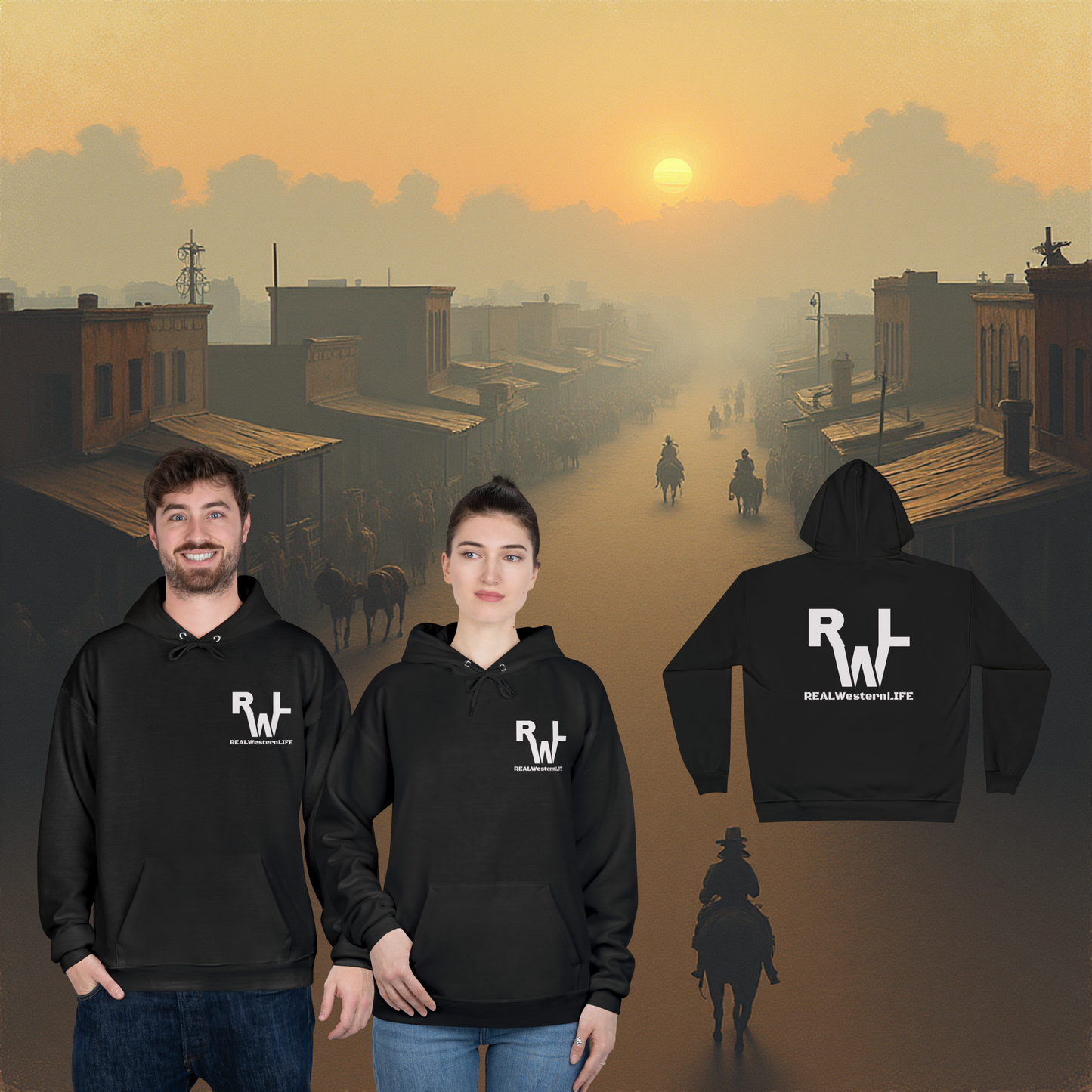 Hooded Sweatshirt - Size S - L - Customize with your own Brand/Ranch name or wear with Real Western Life (RWL) Branding - White Brand