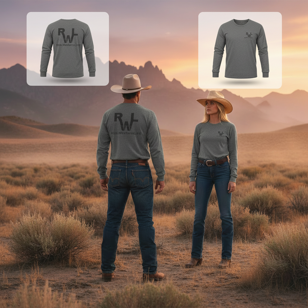 Unisex Long Sleeve Western Tee - Sizes S - 3Xl -  Customize  - Black Brand