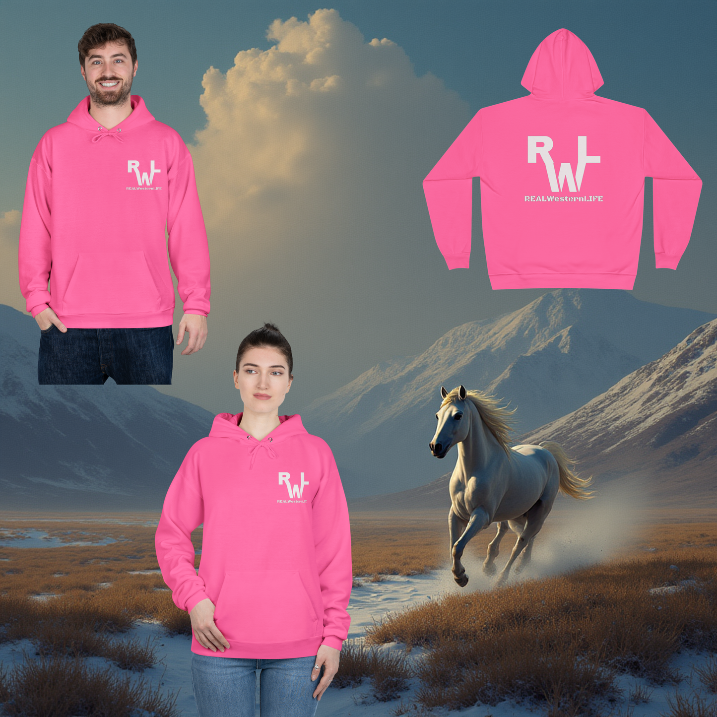 Hooded Sweatshirt - Size S - L - Customize with your own Brand/Ranch name or wear with Real Western Life (RWL) Branding - White Brand
