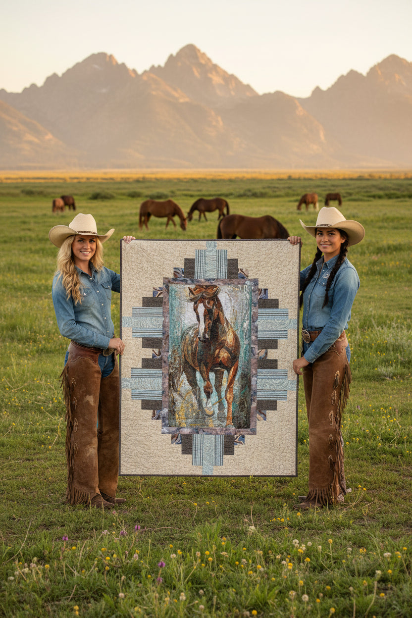 Spirit of the West Custom Handmade Horse Quilt - Tan