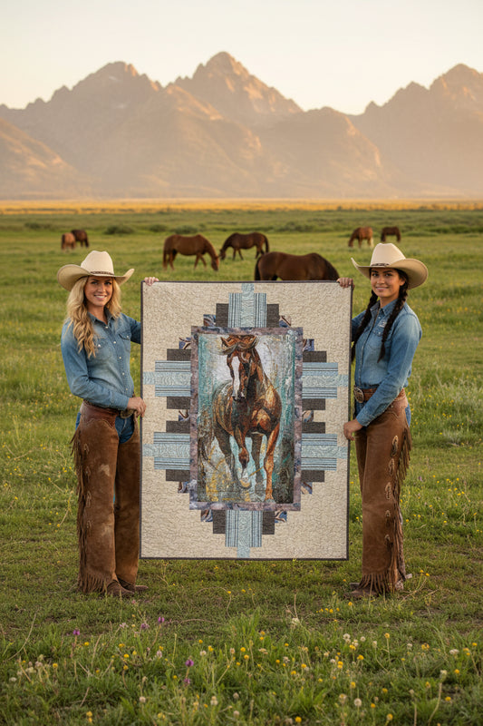 Spirit of the West Custom Handmade Horse Quilt - Tan