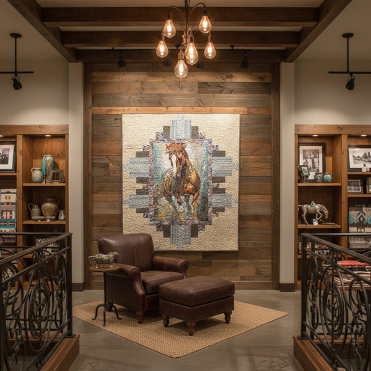 Spirit of the West Custom Handmade Horse Quilt - Tan