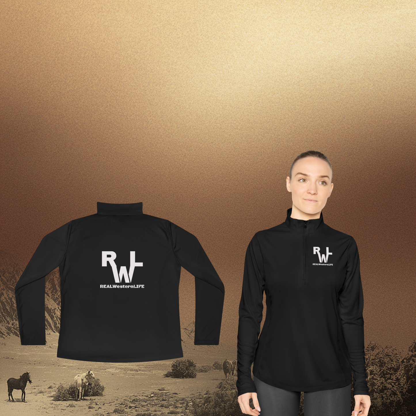 Ladies Quarter-Zip Pullover. - Size XL - 4XL - Customize with your Brand/Ranch name or wear the Real Western Life (RWL) Branding - White Brand