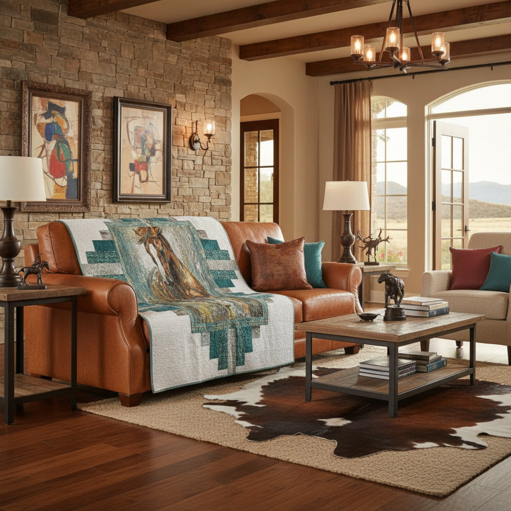 Spirit of the West Custom Handmade Horse Quilt - Green